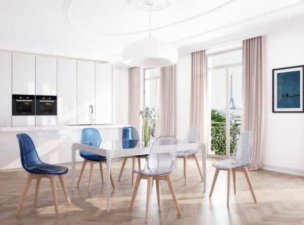 salon moderne chaises scandinaves transparentes